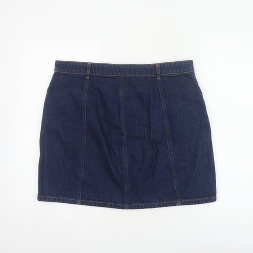 Marks and Spencer Women Blue Size 14 Denim Mini Straight Pencil Button Skirt