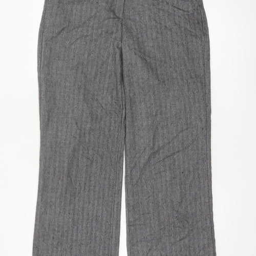 Per Una Women Grey Herringbone Linen Blend Straight Trousers UK 12