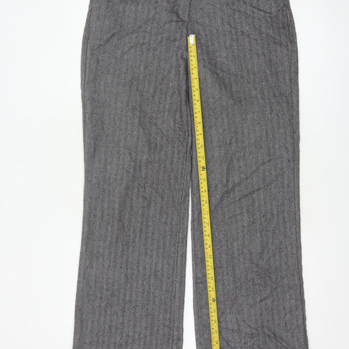 Per Una Women Grey Herringbone Linen Blend Straight Trousers UK 12