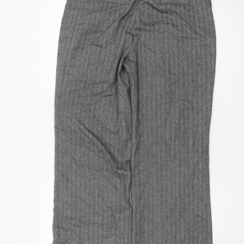 Per Una Women Grey Herringbone Linen Blend Straight Trousers UK 12