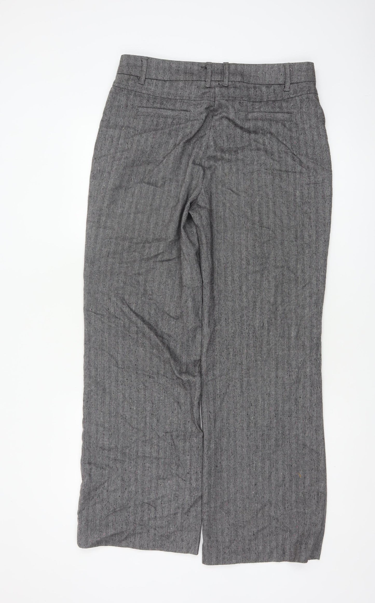 Per Una Women Grey Herringbone Linen Blend Straight Trousers UK 12