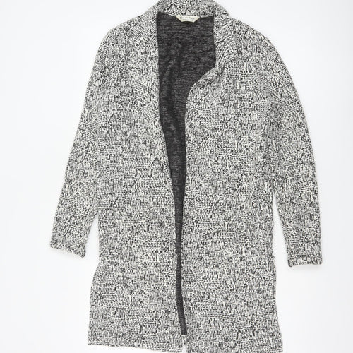 Miss Selfridge Women Black White UK 6 Long Open Knit Jacket Geometric