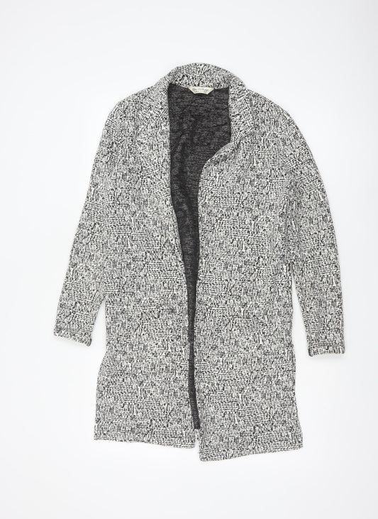 Miss Selfridge Women Black White UK 6 Long Open Knit Jacket Geometric