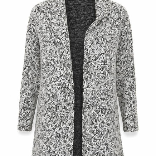 Miss Selfridge Women Black White UK 6 Long Open Knit Jacket Geometric