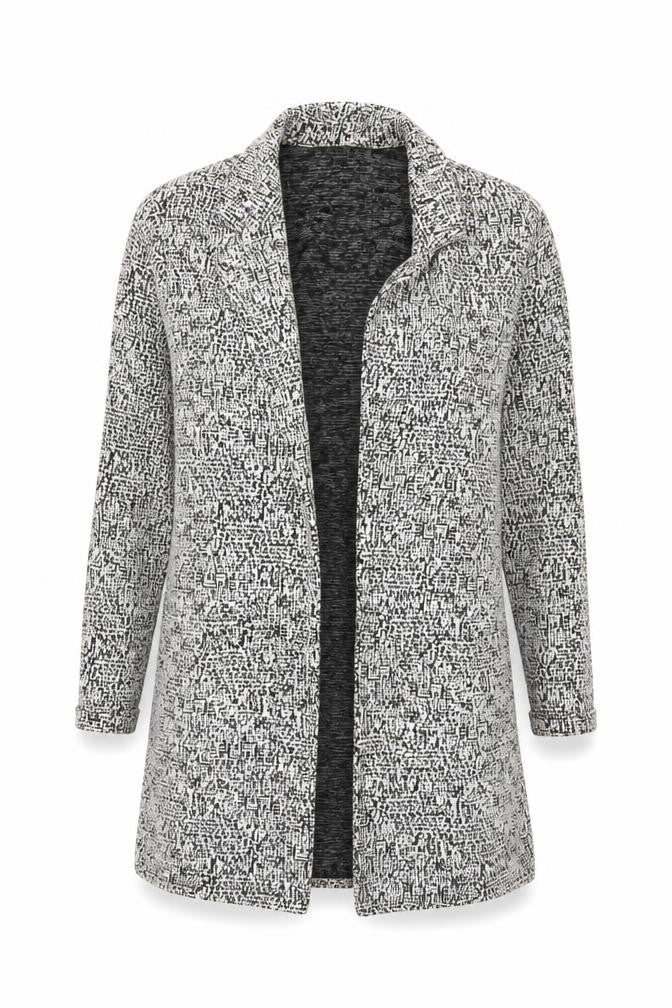 Miss Selfridge Women Black White UK 6 Long Open Knit Jacket Geometric