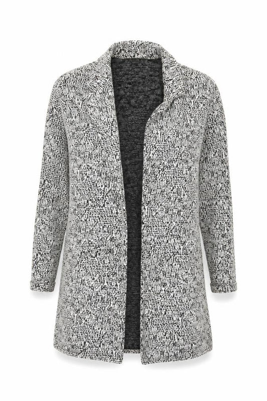 Miss Selfridge Women Black White UK 6 Long Open Knit Jacket Geometric