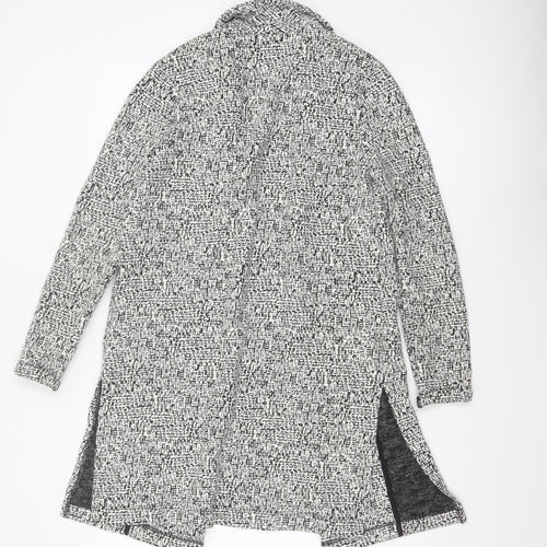Miss Selfridge Women Black White UK 6 Long Open Knit Jacket Geometric