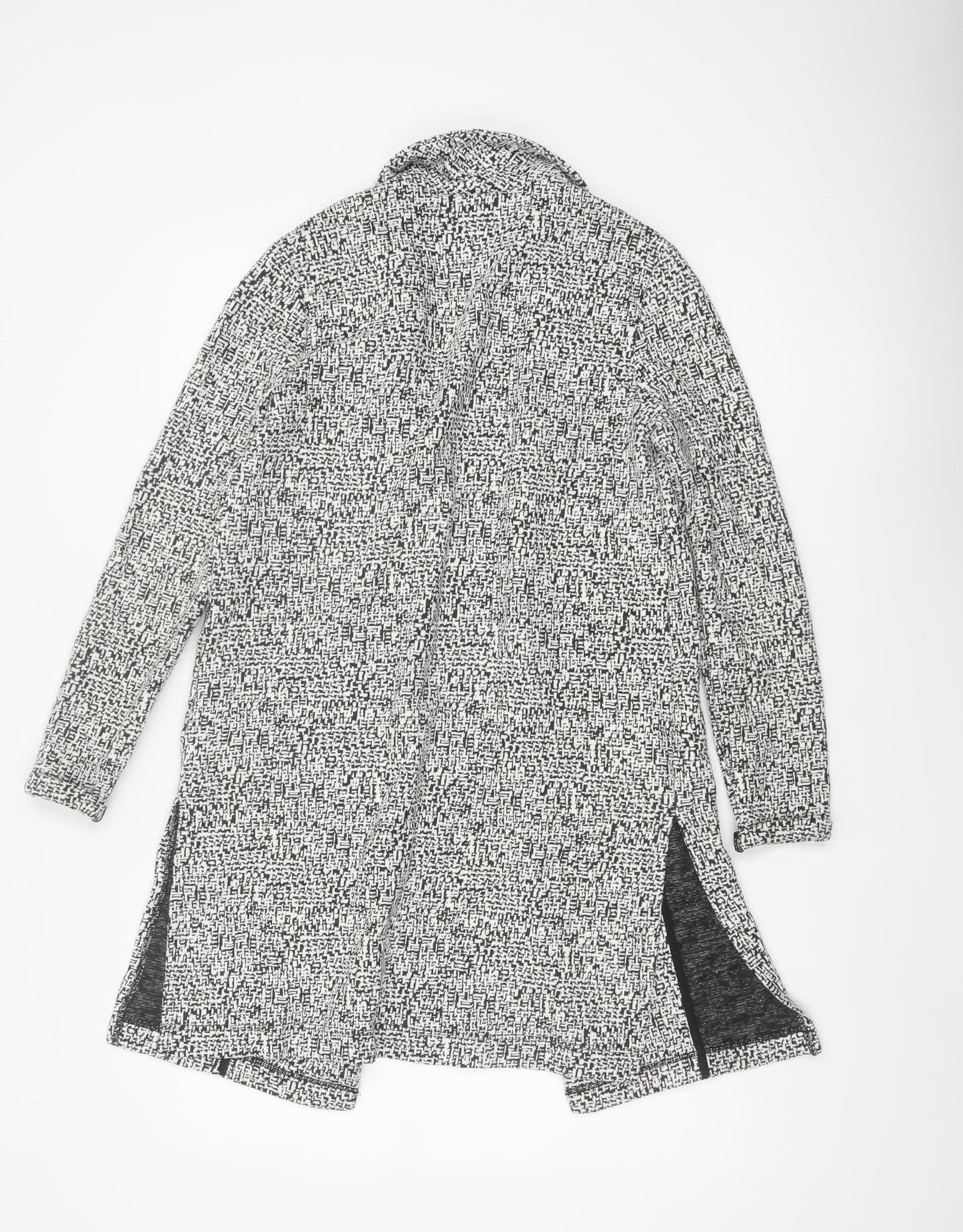 Miss Selfridge Women Black White UK 6 Long Open Knit Jacket Geometric