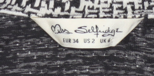 Miss Selfridge Women Black White UK 6 Long Open Knit Jacket Geometric