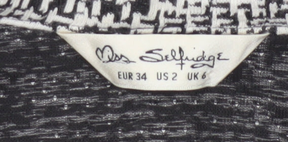 Miss Selfridge Women Black White UK 6 Long Open Knit Jacket Geometric