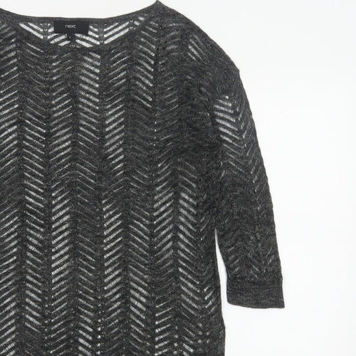 Next Women’s Grey Size 8 Open-Knit Geometric 3/4 Sleeve Jumper