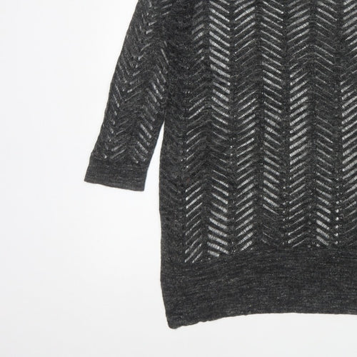 Next Women’s Grey Size 8 Open-Knit Geometric 3/4 Sleeve Jumper