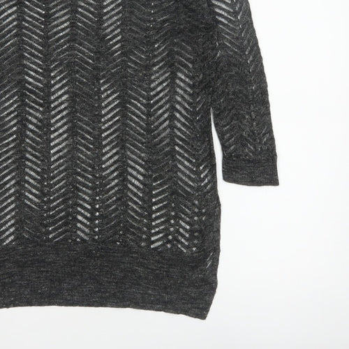 Next Women’s Grey Size 8 Open-Knit Geometric 3/4 Sleeve Jumper