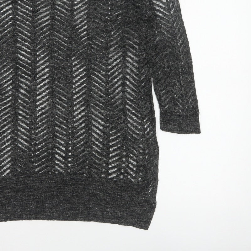 Next Women’s Grey Size 8 Open-Knit Geometric 3/4 Sleeve Jumper