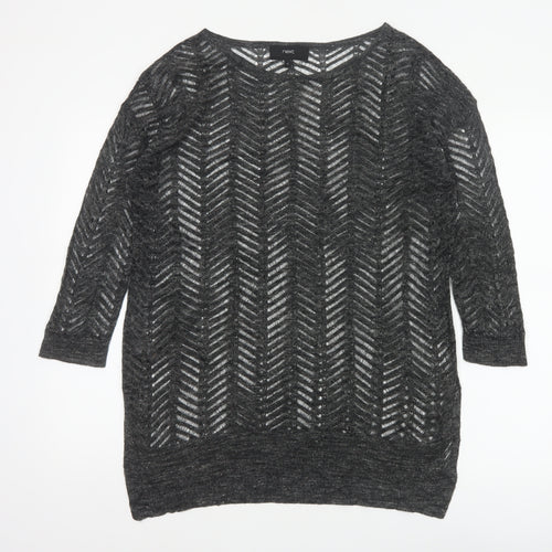 Next Women’s Grey Size 8 Open-Knit Geometric 3/4 Sleeve Jumper