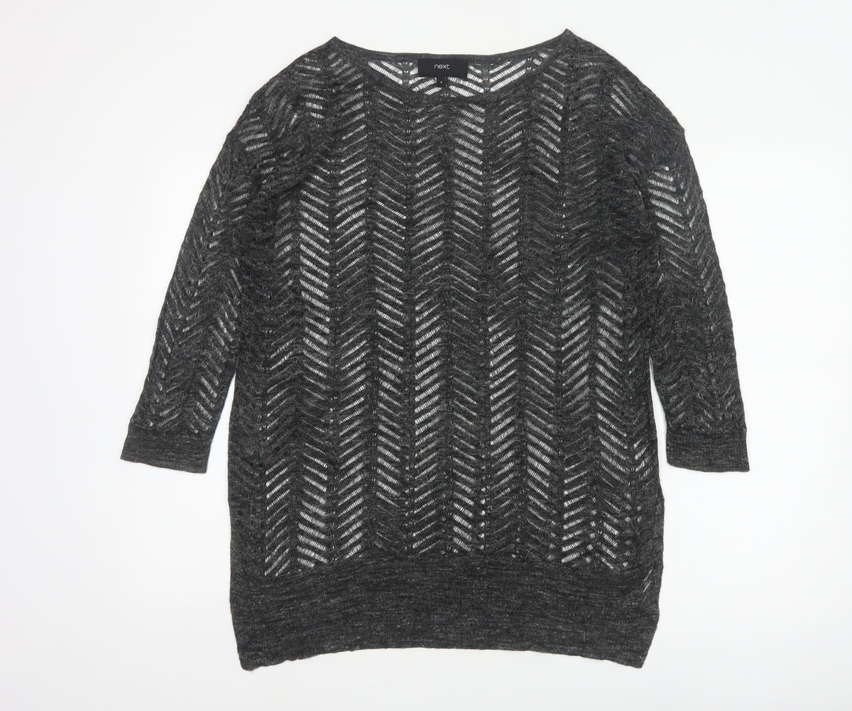 Next Women’s Grey Size 8 Open-Knit Geometric 3/4 Sleeve Jumper