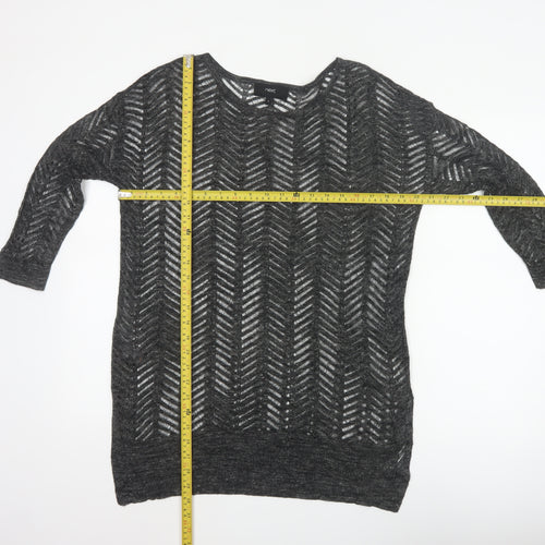 Next Women’s Grey Size 8 Open-Knit Geometric 3/4 Sleeve Jumper