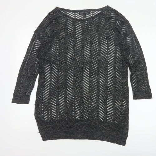 Next Women’s Grey Size 8 Open-Knit Geometric 3/4 Sleeve Jumper