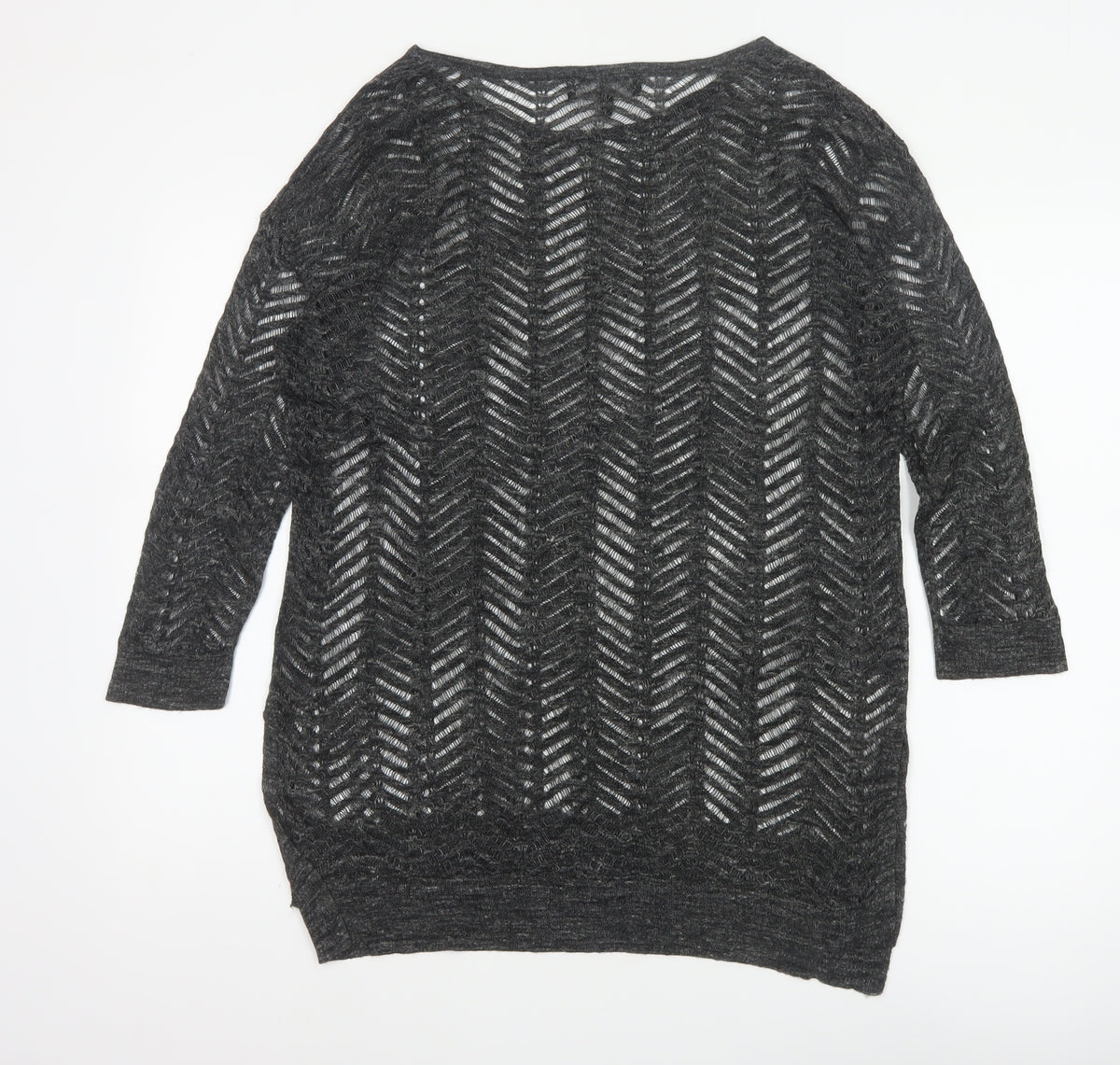 Next Women’s Grey Size 8 Open-Knit Geometric 3/4 Sleeve Jumper