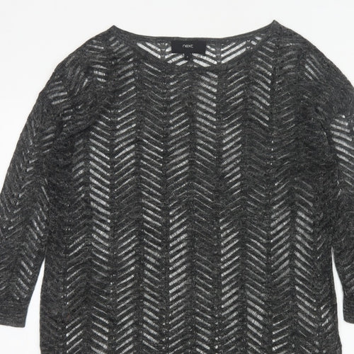 Next Women’s Grey Size 8 Open-Knit Geometric 3/4 Sleeve Jumper