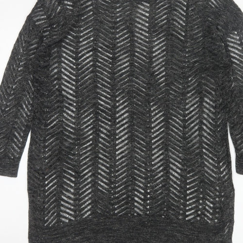 Next Women’s Grey Size 8 Open-Knit Geometric 3/4 Sleeve Jumper