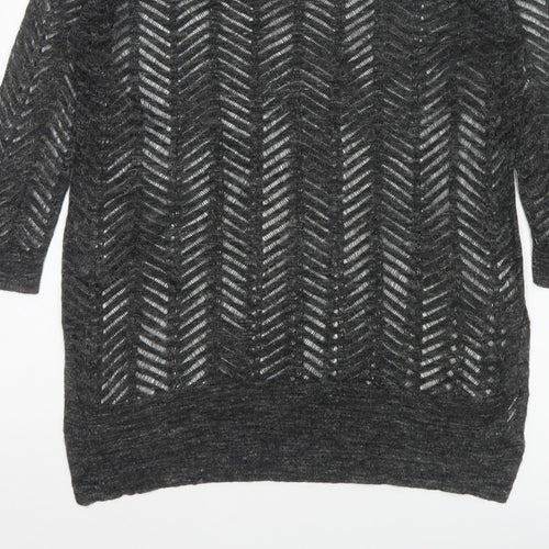 Next Women’s Grey Size 8 Open-Knit Geometric 3/4 Sleeve Jumper
