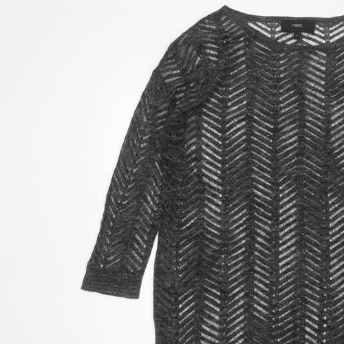 Next Women’s Grey Size 8 Open-Knit Geometric 3/4 Sleeve Jumper