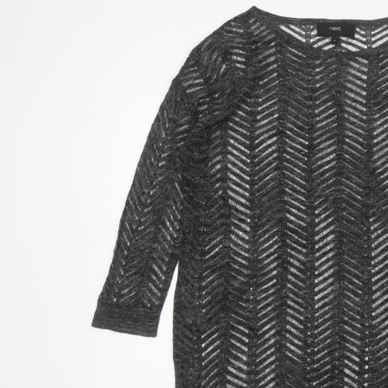 Next Women’s Grey Size 8 Open-Knit Geometric 3/4 Sleeve Jumper