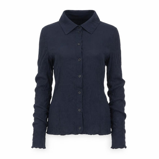 COS Women Blue UK 12 Ribbed Knit Button-Up Collared Long Sleeve Blouse