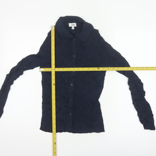 COS Women Blue UK 12 Ribbed Knit Button-Up Collared Long Sleeve Blouse
