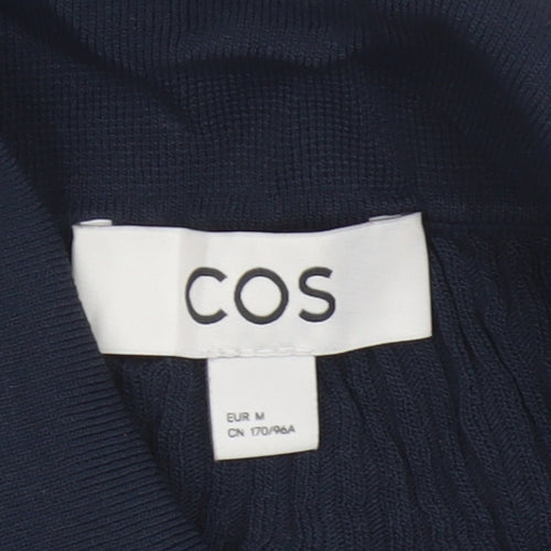 COS Women Blue UK 12 Ribbed Knit Button-Up Collared Long Sleeve Blouse