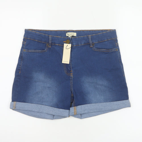 Oasis Women’s Blue Denim Cuffed Shorts UK 14 Stretch High Waist