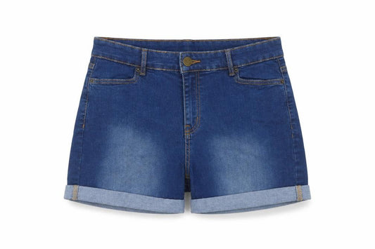 Oasis Women’s Blue Denim Cuffed Shorts UK 14 Stretch High Waist