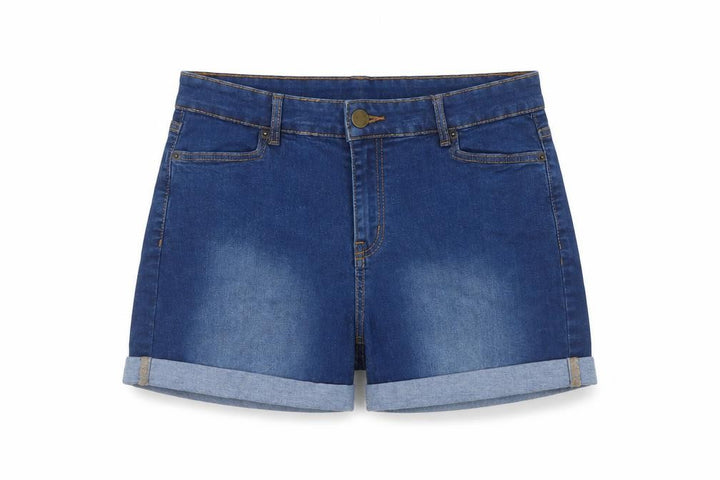 Oasis Women’s Blue Denim Cuffed Shorts UK 14 Stretch High Waist