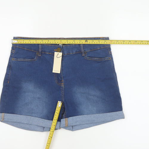 Oasis Women’s Blue Denim Cuffed Shorts UK 14 Stretch High Waist