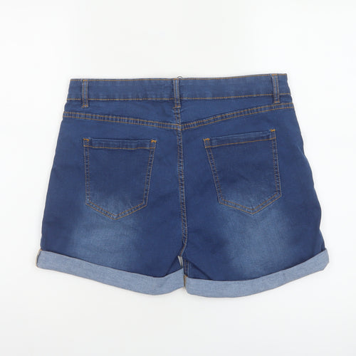 Oasis Women’s Blue Denim Cuffed Shorts UK 14 Stretch High Waist