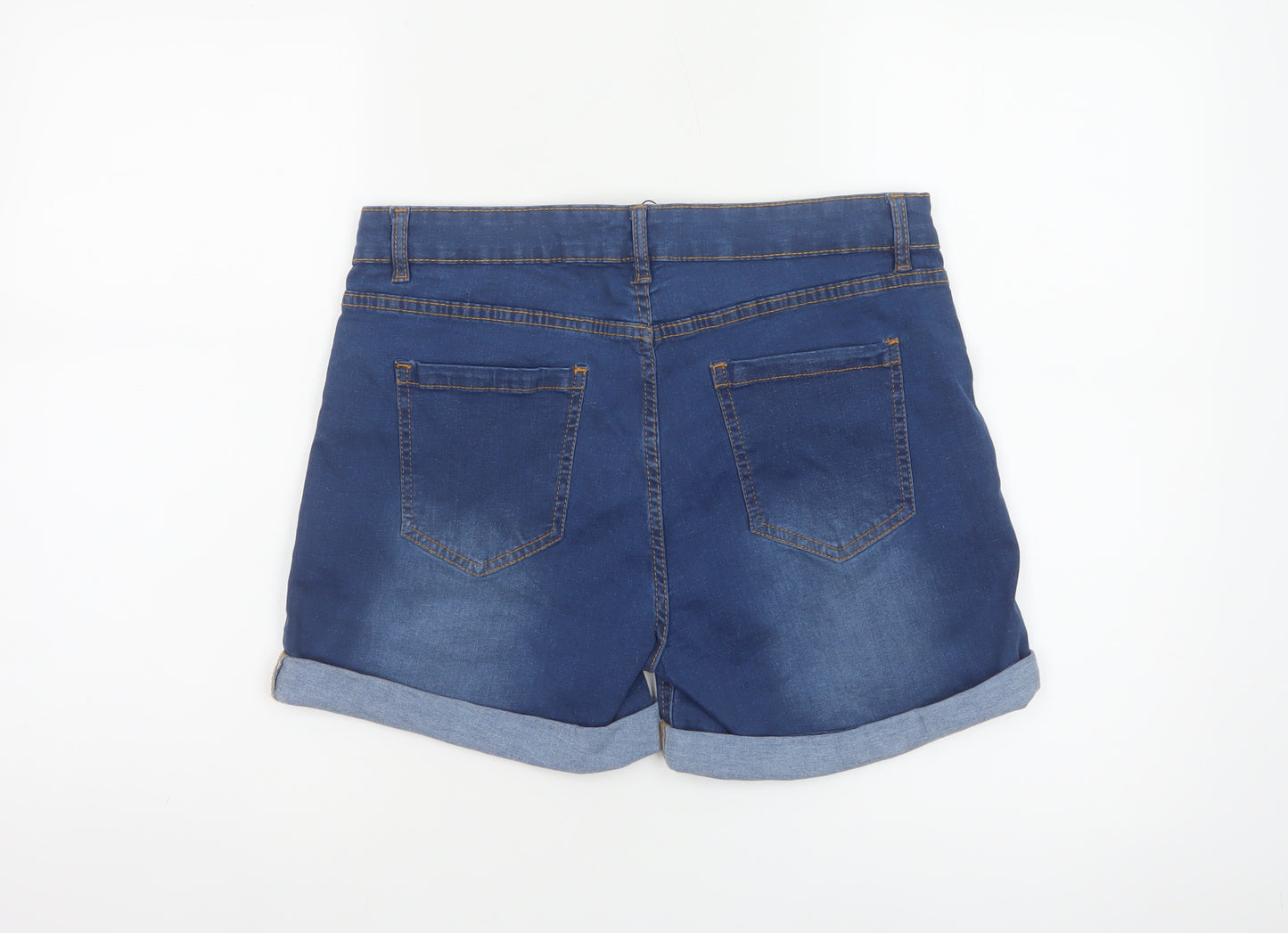 Oasis Women’s Blue Denim Cuffed Shorts UK 14 Stretch High Waist