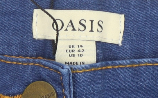 Oasis Women’s Blue Denim Cuffed Shorts UK 14 Stretch High Waist