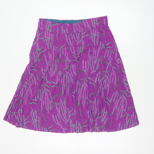 White Stuff Women Purple Floral A-Line Knee Skirt UK 12 Viscose