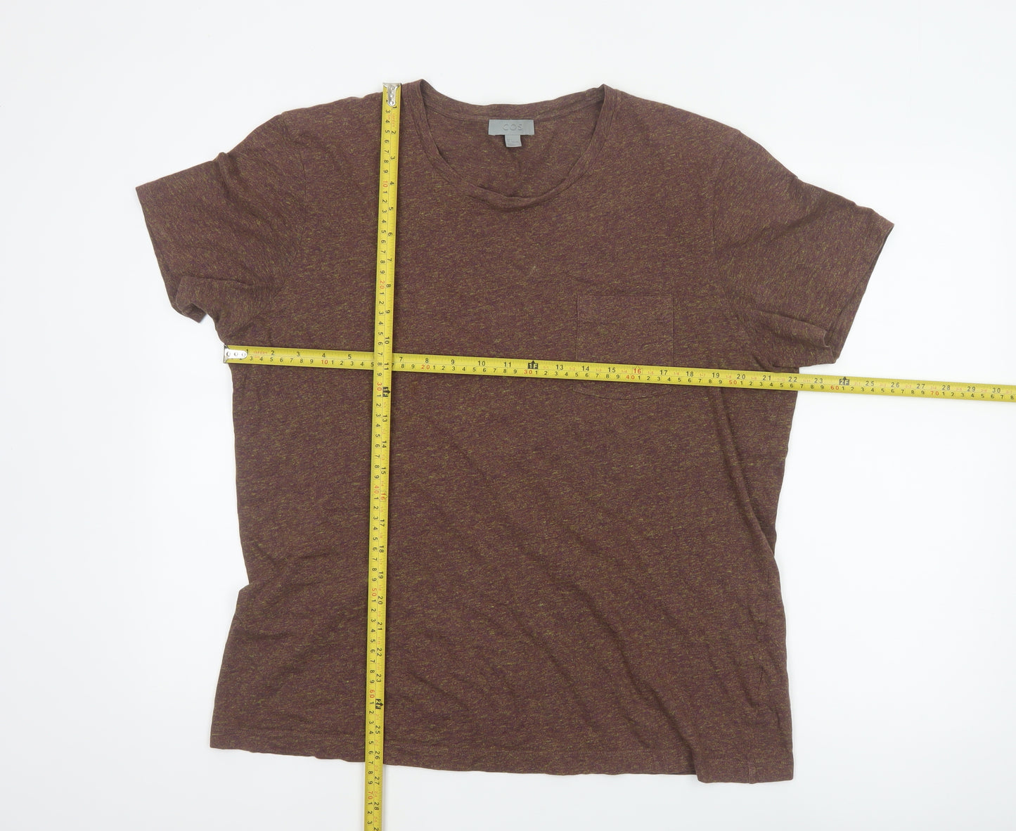 COS Women’s Brown Marl Cotton Pocket T-Shirt UK 14 Relaxed Basic
