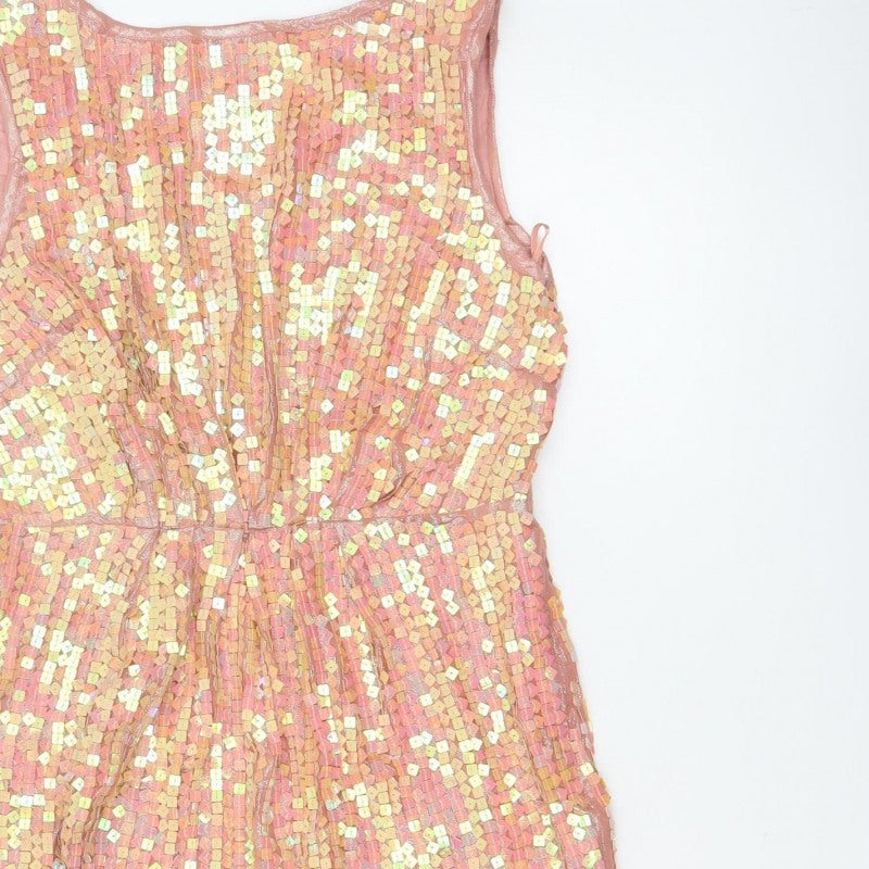 Monsoon Fusion Women’s Pink Gold Sequin Fit & Flare Dress UK 14