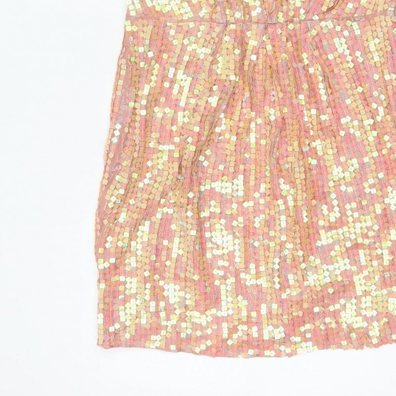 Monsoon Fusion Women’s Pink Gold Sequin Fit & Flare Dress UK 14