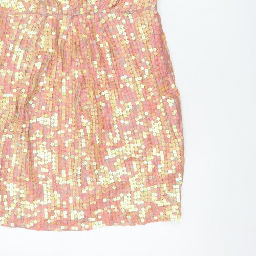 Monsoon Fusion Women’s Pink Gold Sequin Fit & Flare Dress UK 14