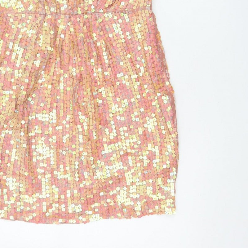 Monsoon Fusion Women’s Pink Gold Sequin Fit & Flare Dress UK 14
