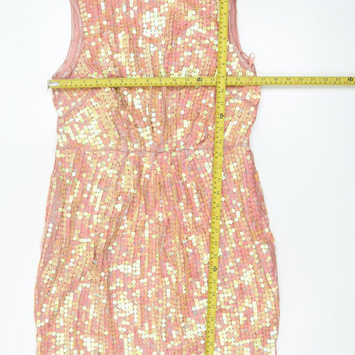 Monsoon Fusion Women’s Pink Gold Sequin Fit & Flare Dress UK 14