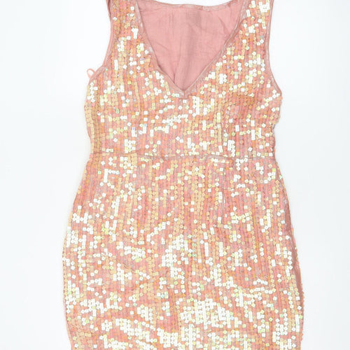 Monsoon Fusion Women’s Pink Gold Sequin Fit & Flare Dress UK 14