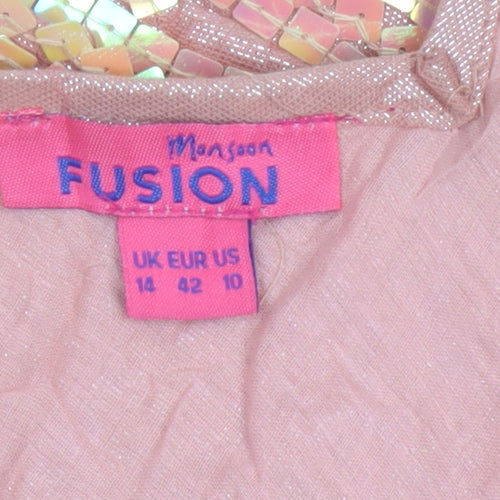 Monsoon Fusion Women’s Pink Gold Sequin Fit & Flare Dress UK 14