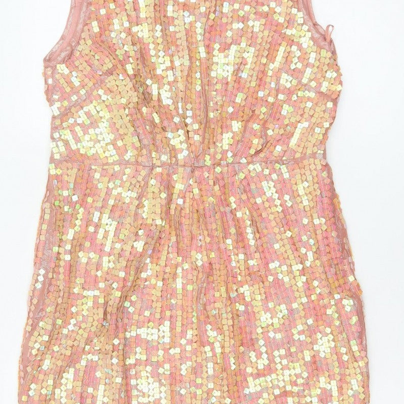 Monsoon Fusion Women’s Pink Gold Sequin Fit & Flare Dress UK 14
