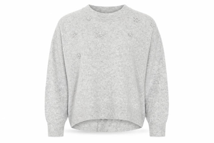 H&M Women Grey UK 8 Star Embellished Crew Neck Knit Jumper