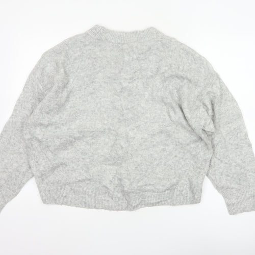 H&M Women Grey UK 8 Star Embellished Crew Neck Knit Jumper